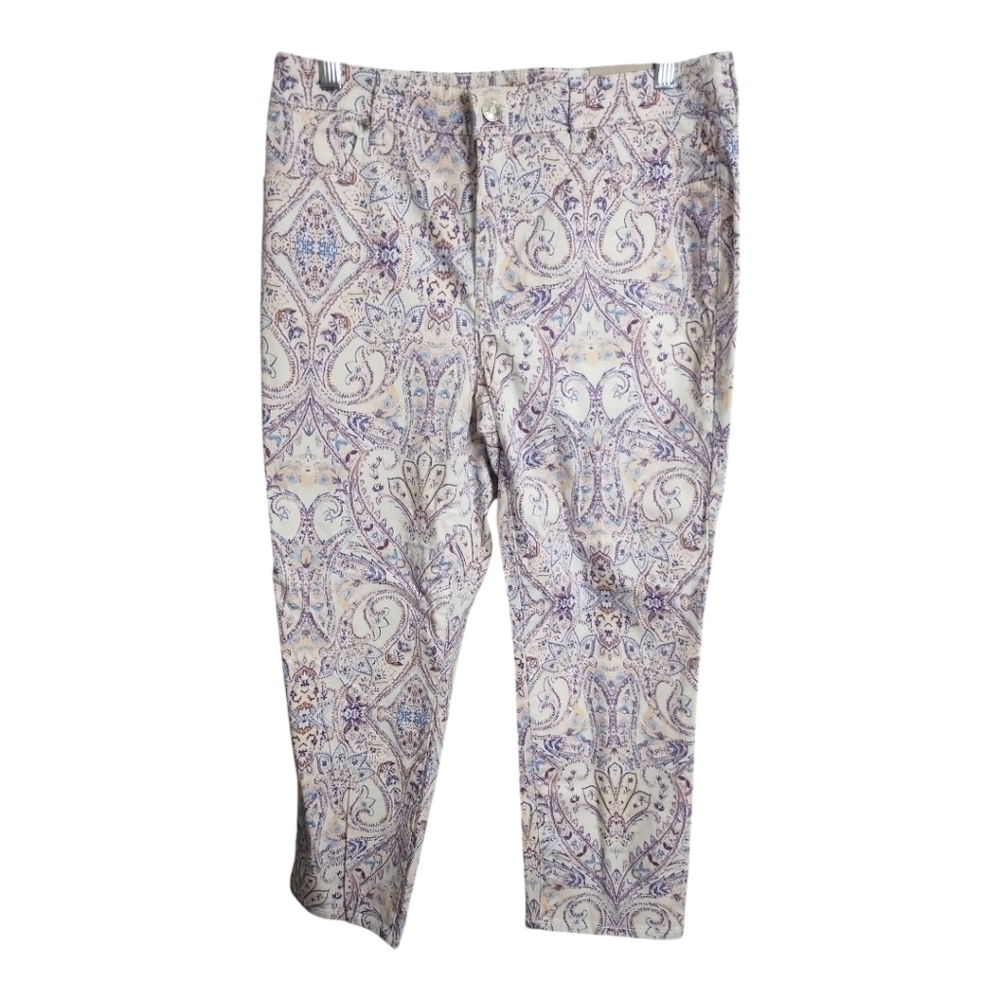 Chicos Girlfriend Sateen Paisley Slim Leg Crop Casual Office Preppy Party Pant 6 - Picture 1 of 10